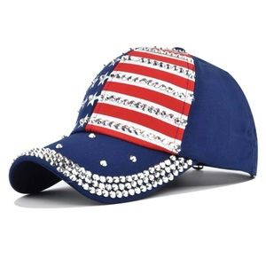NWT Women U.S Flag Pattern Rhinestone Decor Glamorous Baseball Cap 4 Daily Life